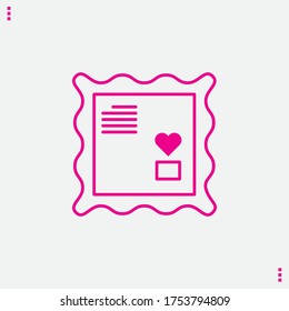 Illustration of a stamp with a love letter in the heart