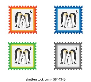 Illustration of stamp with penguins