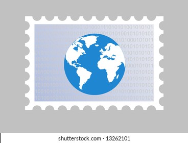 illustration of a stamp wiith a globe
