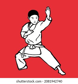 Illustration of standing asian man in karate pose