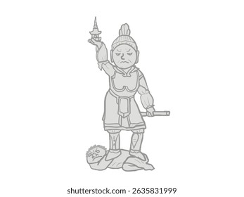 Ilustração de uma estátua budista de Tamotsu Dez em pé
