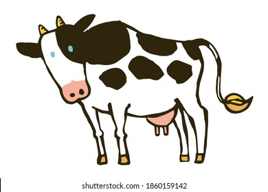 Illustration einer stehenden Kuh. Vektorgrafik auf weißem Hintergrund.