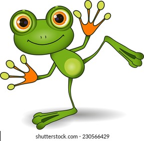 illustration standing cute green frog with big eyes