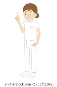 Illustration of a standing female nurse (pointing pose)