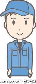 Illustration standing in front of a man wearing work clothes