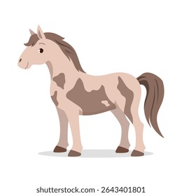 Illustration of a standing horse with light brown color and dark brown spots on a white background.