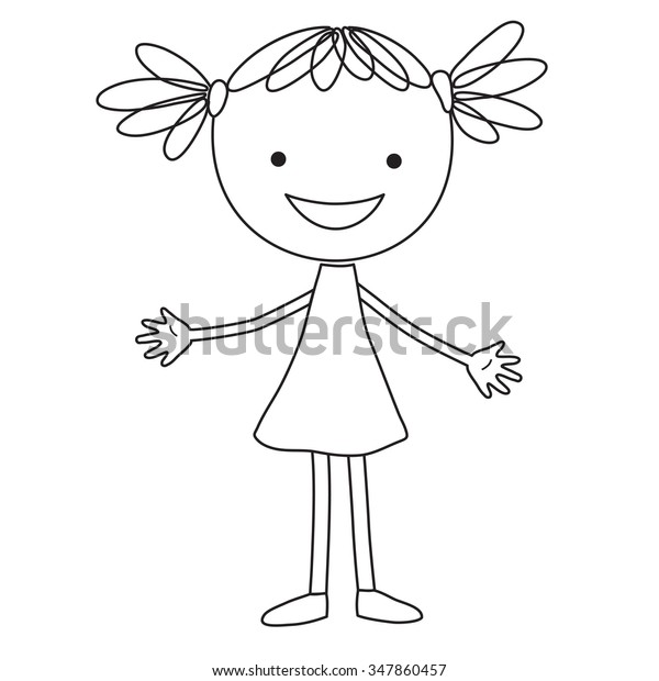 Illustration Standing Little Girl Black Color Stock Vector (Royalty ...