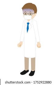 Illustration of a standing male doctor wearing a mask (Look pale)