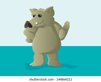 Illustration of a standing wild boar or hog character