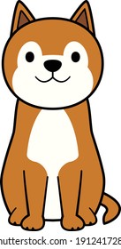 Illustration of a standing-eared dog sitting facing the front (color 1)