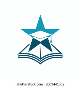 illustration of star, book and graduation hat, icon for education.