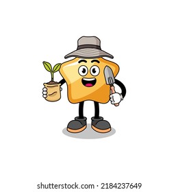 Illustration of star cartoon holding a plant seed , character design