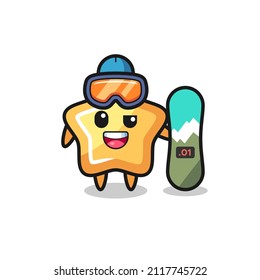 Illustration of star character with snowboarding style , cute style design for t shirt, sticker, logo element