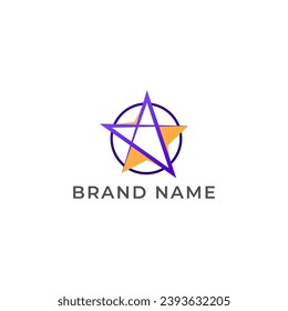 ILLUSTRATION STAR WITH CIRCLE GRADIENT PURPLE ORANGE COLOR LOGO ICON TEMPLATE DESIGN VECTOR