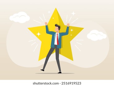 Uma ilustração de funcionário da Star, líder de sucesso ou confiança, equipe de alto desempenho ou realização, avaliação ou premiação, conceito de qualidade, confiança empresário com excelente estrela dourada