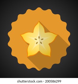 Illustration of Star Fruit Flat Vector Icon with long shadow