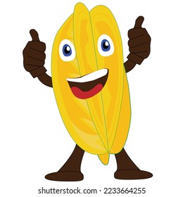 illustration of a star fruit with a shining yellow color accompanied by adorable animation