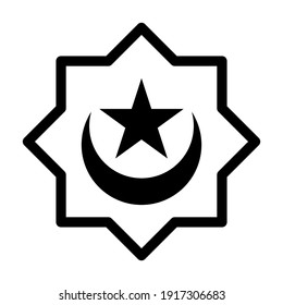 ilustración de una luna de estrellas flanqueada por estrellas de puño. símbolo del Islam. Los íconos islámicos pueden ser usados para el mes de Ramadán, Eid y Eid Al-Adha. para diseños de logotipos, sitios web y afiches. vector