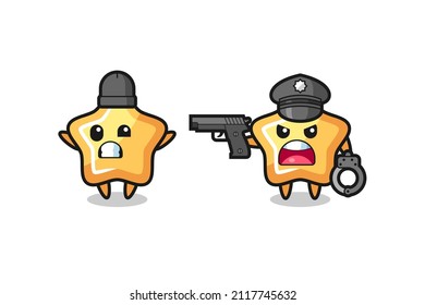 illustration of star robber with hands up pose caught by police , cute style design for t shirt, sticker, logo element