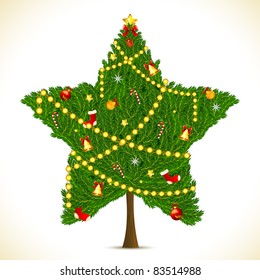 illustration of star shape christmas tree on abstract background