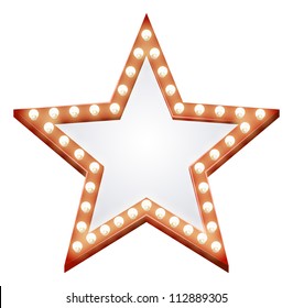 Illustration of a star shaped illuminated sign with light bulbs round it