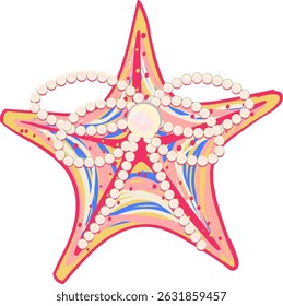 Illustration of Starfish Decorated with Pearls Coquette