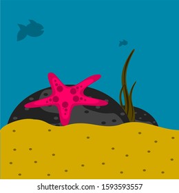 illustration of a starfish under water stuck to a rock