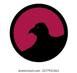 illustration of a staring bird on a dark red background, this is suitable for a logo or icon