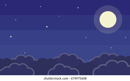 Illustration of Starry Night Sky with Moonlight in Flat Style Vector Design.