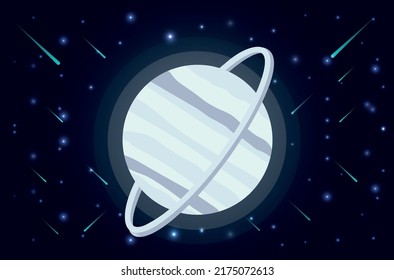 ilustración del cielo estrellado con saturn. imagen plana de un planeta en una noche estrellada