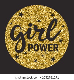 Illustration mit Sternen und englischem Text, handgezeichnet farbige Karte. Girl Power, Bachelorette, Ladys, Plakatdesign. Dekorativer Hintergrund, Vektorgrafik bei Hennparty. Schwarz-Gold-Hintergrund. Feminismus