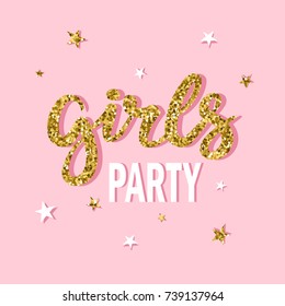 Illustration mit Sternen und englischem Text, handgezeichnet farbige Karte. Girls Party, Bachelorette, Ladys, Plakatdesign. Dekorative Vektorillustration, Junggesellenabschied. rosafarbener Hintergrund