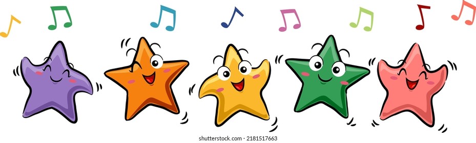 Illustration of Stars Mascot Dancing with Floating Musical Notes