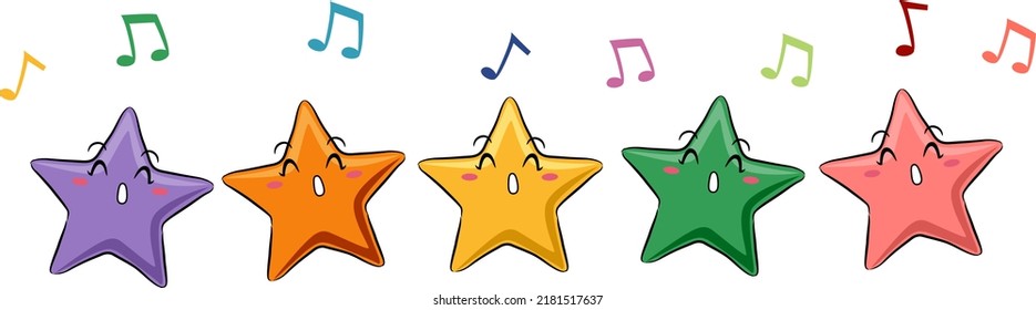 Illustration of Stars Mascot Singing a Song with Floating Musical Notes