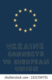 illustration of stars near ukraine connects to european union lettering on blue