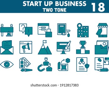 Illustration Of Startup Business Icons Set In Cyan And White Color.