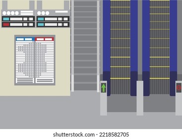 Illustration Of A Station With A Train Timetable