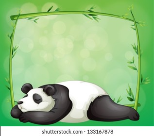 Illustration of a stationery with a bamboo frame and a panda