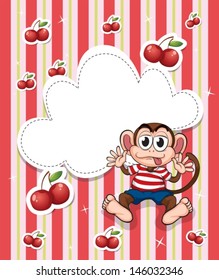 Illustration of a stationery with cherries and a playful monkey