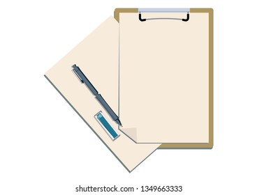 
Illustration of stationery.
Clipboard and mechanical pencil.