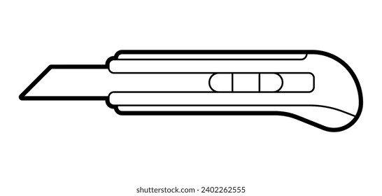 Illustration of stationery knife. Repair working tool. Equipment for construction industry and business.