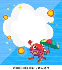 Illustration of a stationery with a monster holding an umbrella