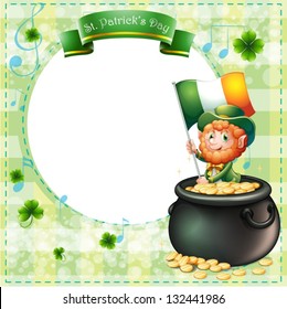 Illustration of a stationery for St. Patrick's day with an old man and a pot of coins