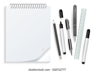 Illustration of stationery supplies for school and office isolated
