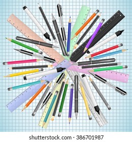Illustration of stationery supplies for school and office
