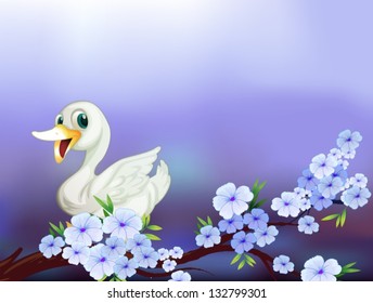 Illustration of a stationery with a white duck and flowers