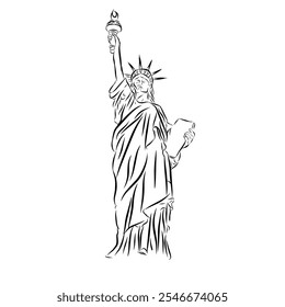 Illustration of the Statue of Liberty exuding a majestic aura of freedom, with its strapping posture dominating the skyline