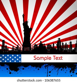 illustration of Statue of Liberty on American flag backdrop