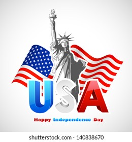 illustration of Statue of Liberty on American flag background for Independence Day