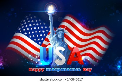 illustration of Statue of Liberty on American flag background for Independence Day